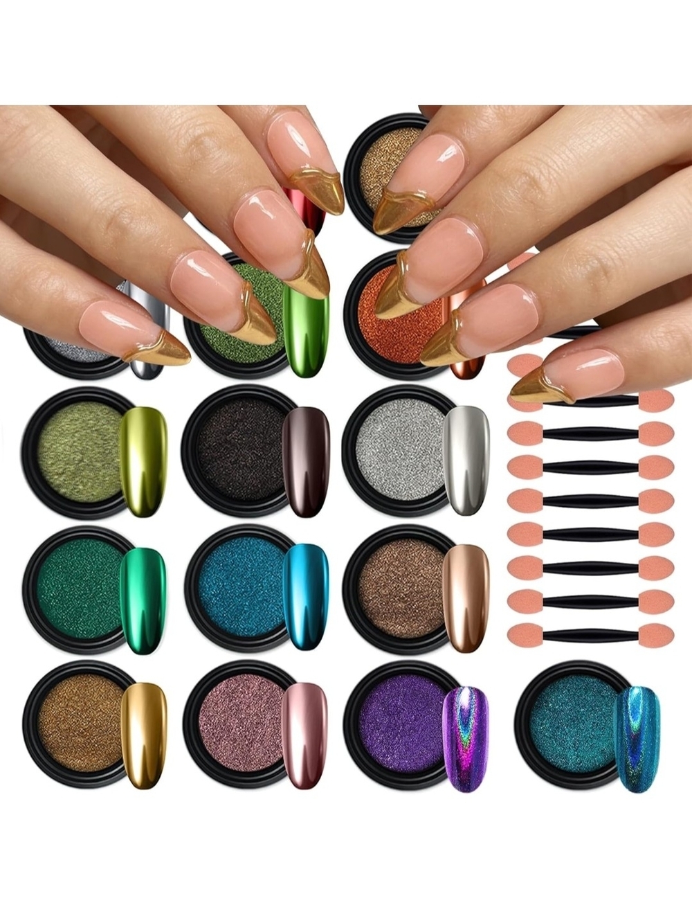 Gold Mirror Chrome Nail Powder Kit – Shiny Nail Pigment Set